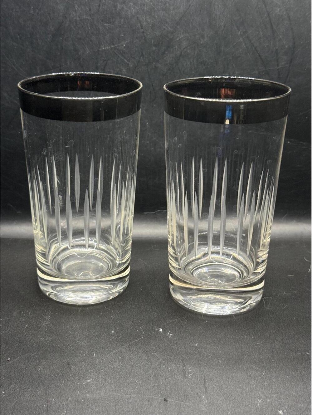 Vintage Dorothy Thorpe Silver Rim Glasses Set of 2 | MCM Etched Atomic Barware
